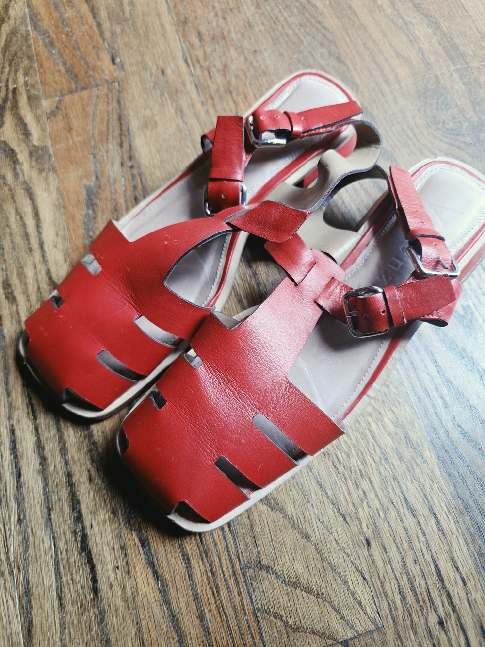 Red Women’s Fisherman Leather Sandals - Comfortable Summer Buckle Sandals